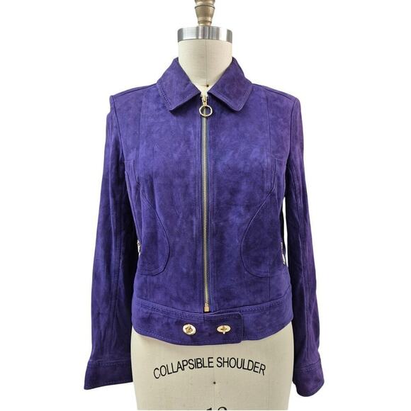 Carlisle 100% Suede Moto Jacket Purple with Gold Hardware Sz 12 Gorgeous - Picture 1 of 6